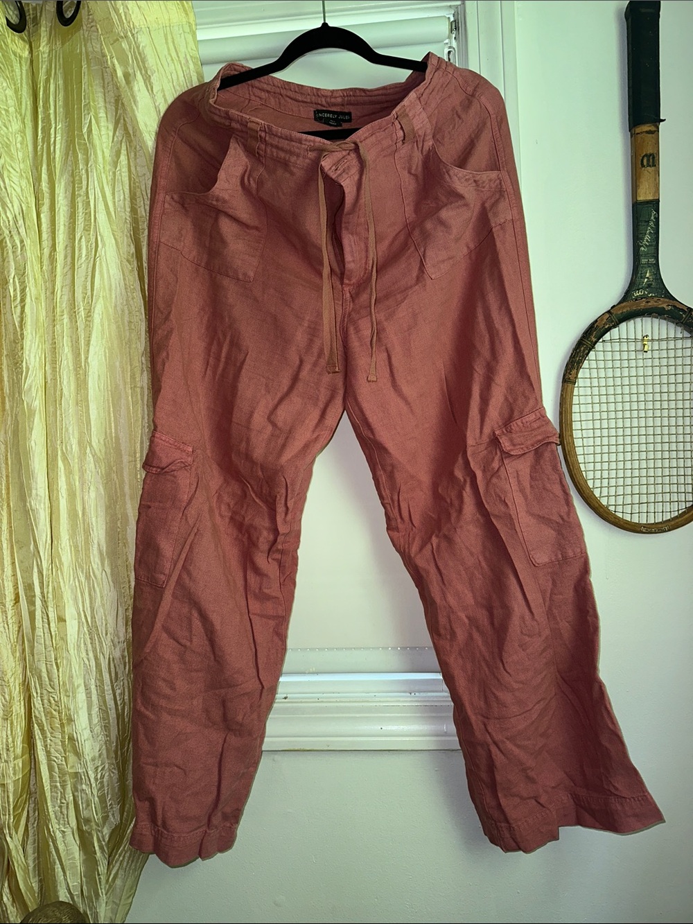 Rust Cargo Linen Blend Pants - Relaxed Fit